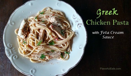 Greek Chicken Pasta with Feta Cream Sauce