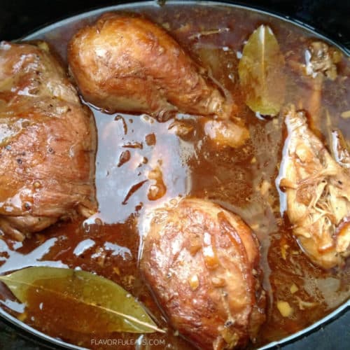 Slow Cooker Chicken Adobo in the slow cooker.