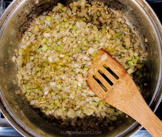 Sautéed veggies for Mom's Sausage Stuffing