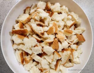 Hand-torn bread for Mom's Sausage Stuffing