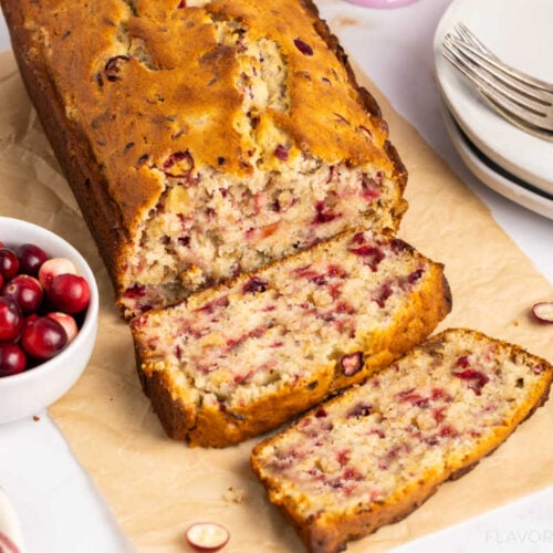 Cranberry Banana Bread with slices to show the inside.