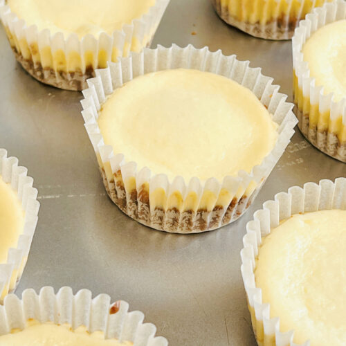 Mini Biscoff Cheesecakes after they baked in the oven