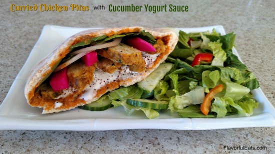 Curried Chicken Pitas with Cucumber Yogurt Sauce