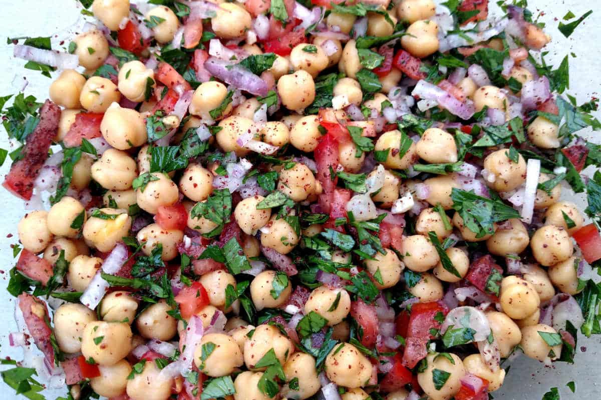 An up close photo of Mediterranean Balela Salad.