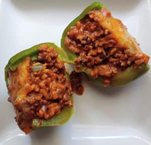 Spicy Mexican Stuffed Pepper cut in half to show the inside