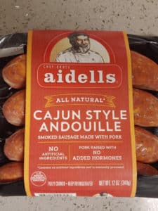 The package of Aidells Cajun Style Andouille Sausage preferred for this recipe