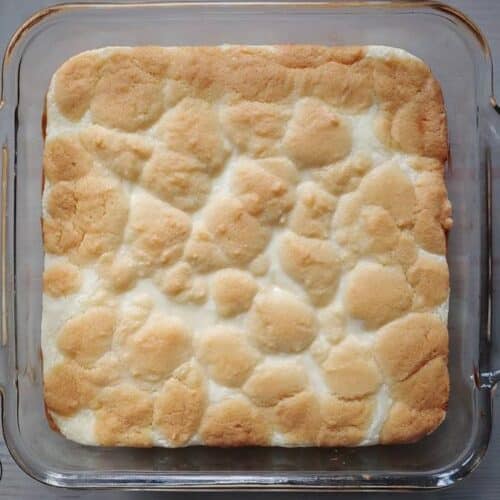 Lime Cheesecake Sugar Cookie Bars in the pan before they're cut.
