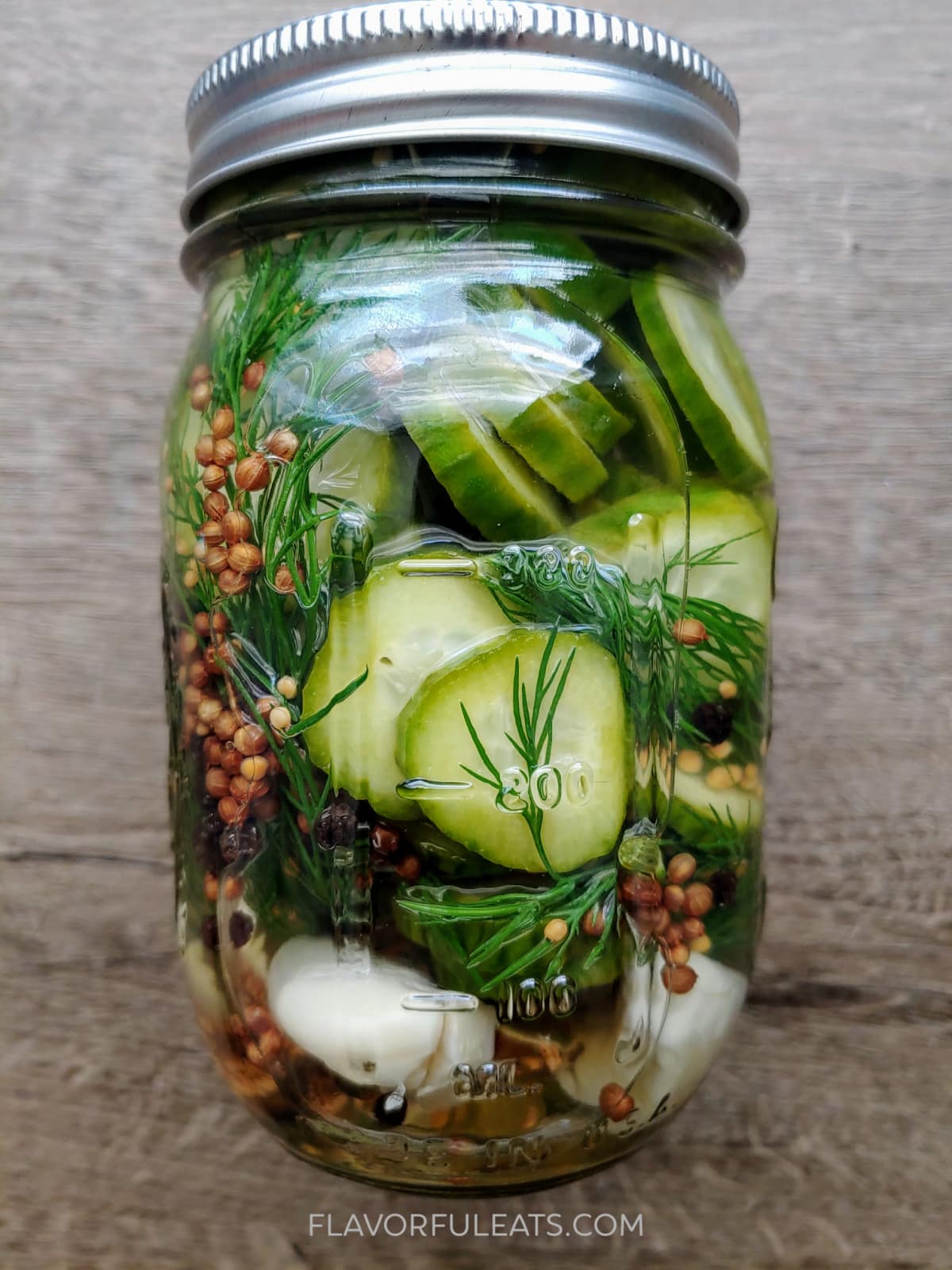 Garlic Dill Pickles in a canning jar.