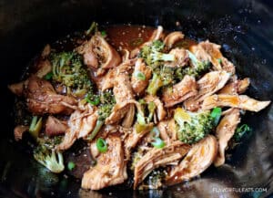Slow Cooker Teriyaki Chicken & Broccoli in the slow cooker before it's plated.