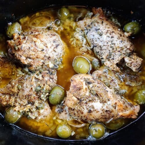 Slow Cooker Chicken Provencal finished, in the slow cooker.