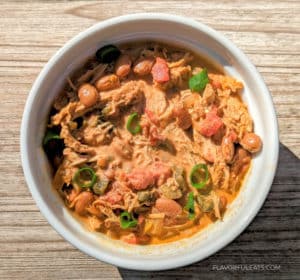A bowl of Slow Cooker Spicy Chipotle Chicken Chili