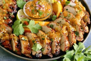Grilled Pork Tenderloin with Peach Glaze and Orange-Habanero Mojo