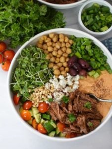 Slow Cooker Shredded Beef Hummus Bowls