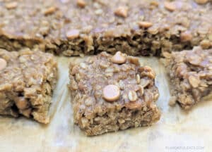 Slow Cooker Peanut Butter Banana Oatmeal Bars cut into squares.