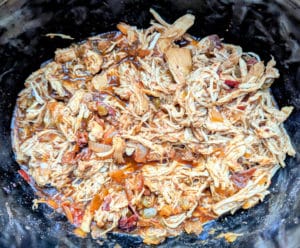 The chipotle chicken after it's been shredded.