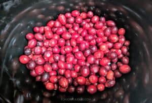 A slow cooker with fresh cranberries