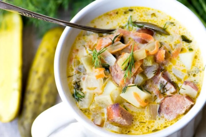 Dill Pickle & Brat Soup