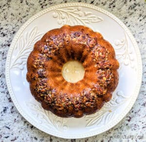 Pumpkin Spice Rum Cake on a serving platter