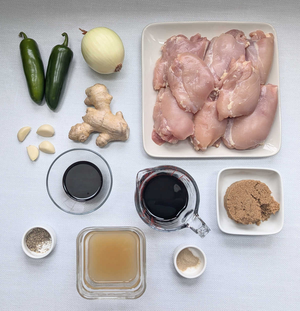 The ingredients needed to make Slow Cooker Soy Jalapeno Chicken.