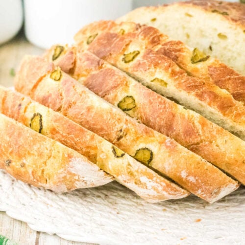 No-Knead Dutch Oven Pickle Bread, sliced.