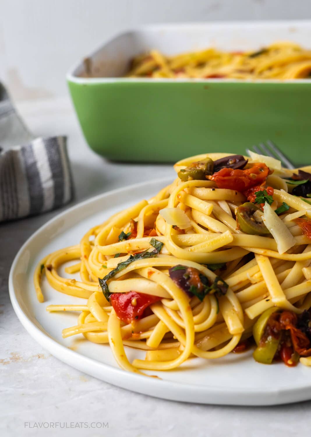 Roasted Tomato Mediterranean Pasta on a plate.